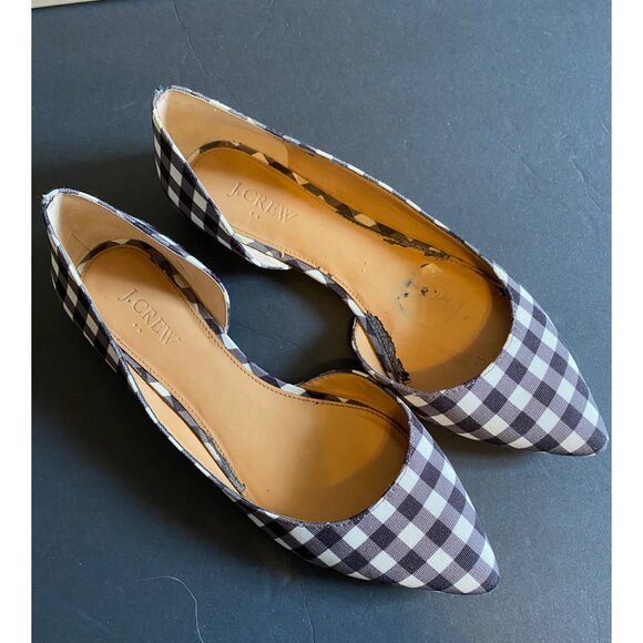 J. Crew Classic Navy And White Gingham Dorsay Flat 9.5 - Picture 3 of 6